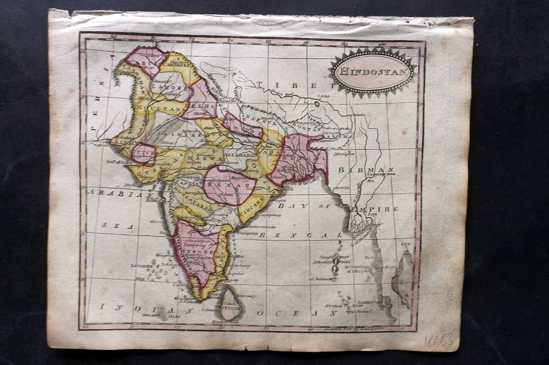 Barclay, James 1818 Hand Col Map. Hindoostan India (1 of 1)