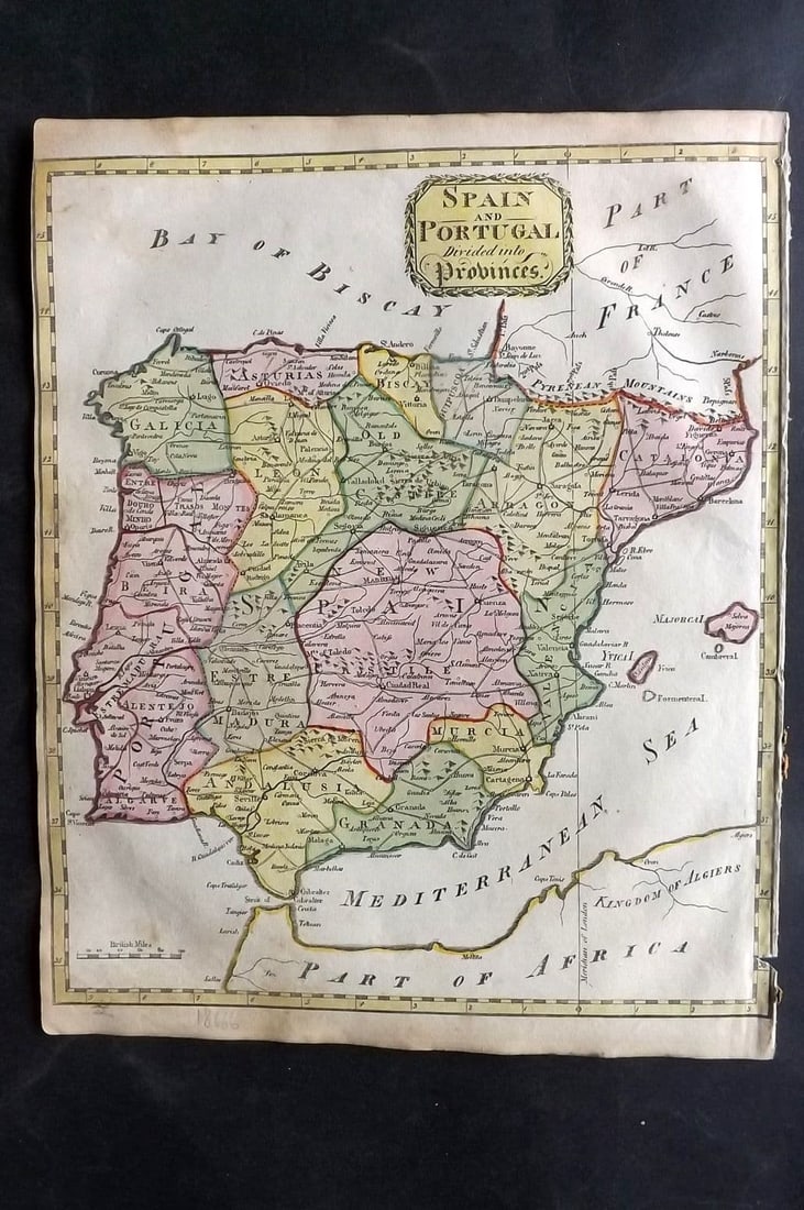 Barclay, James 1818 Hand Col Map. Spain and Portugal divided into Provinces (1 of 1)