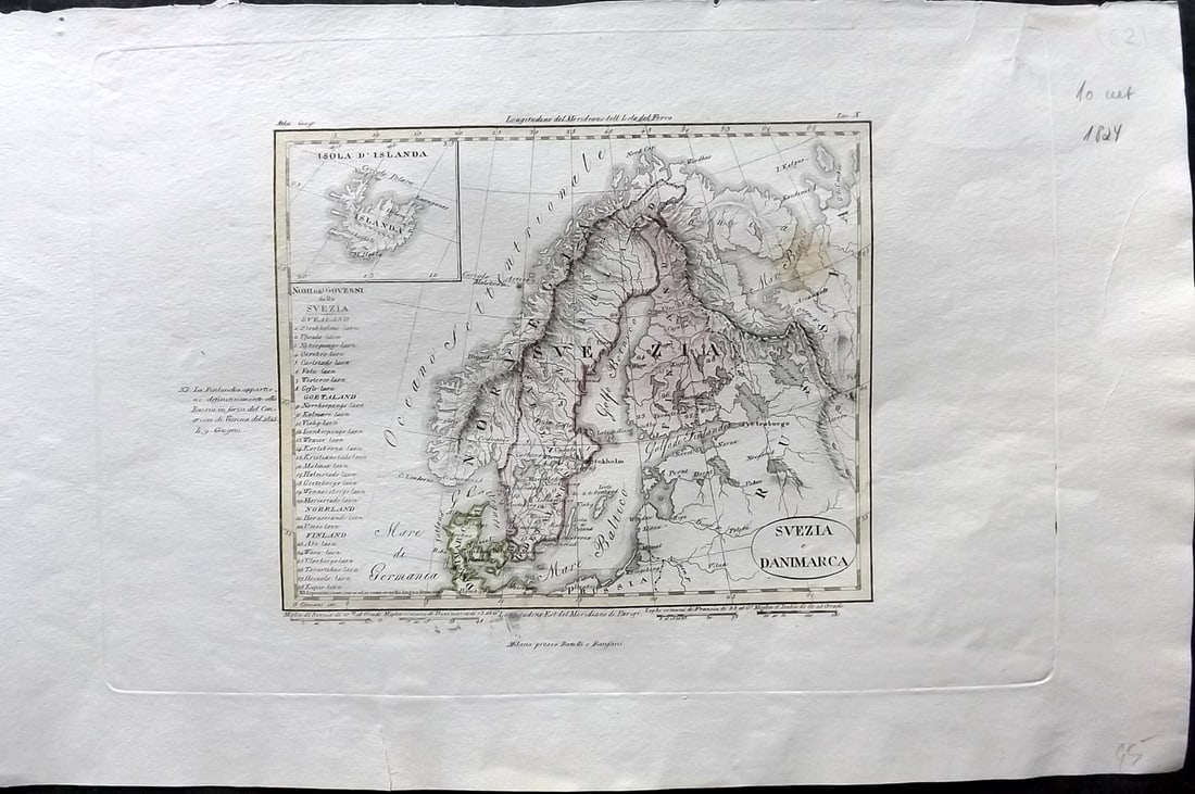 Rossi, Luigi 1820's Antique Map. Sweden & Denmark. Svezia e Danimarca (1 of 2)