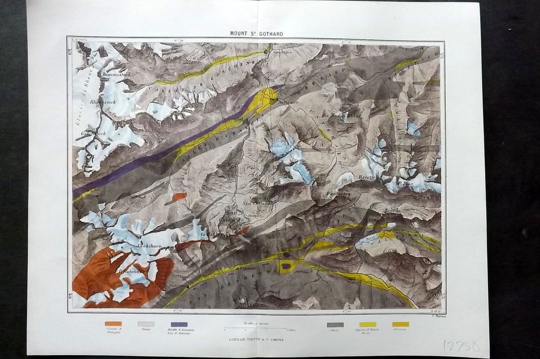 Reclus, Elisee C1880 Antique Map. Mount St. Gothard, Switzerland (1 of 1)