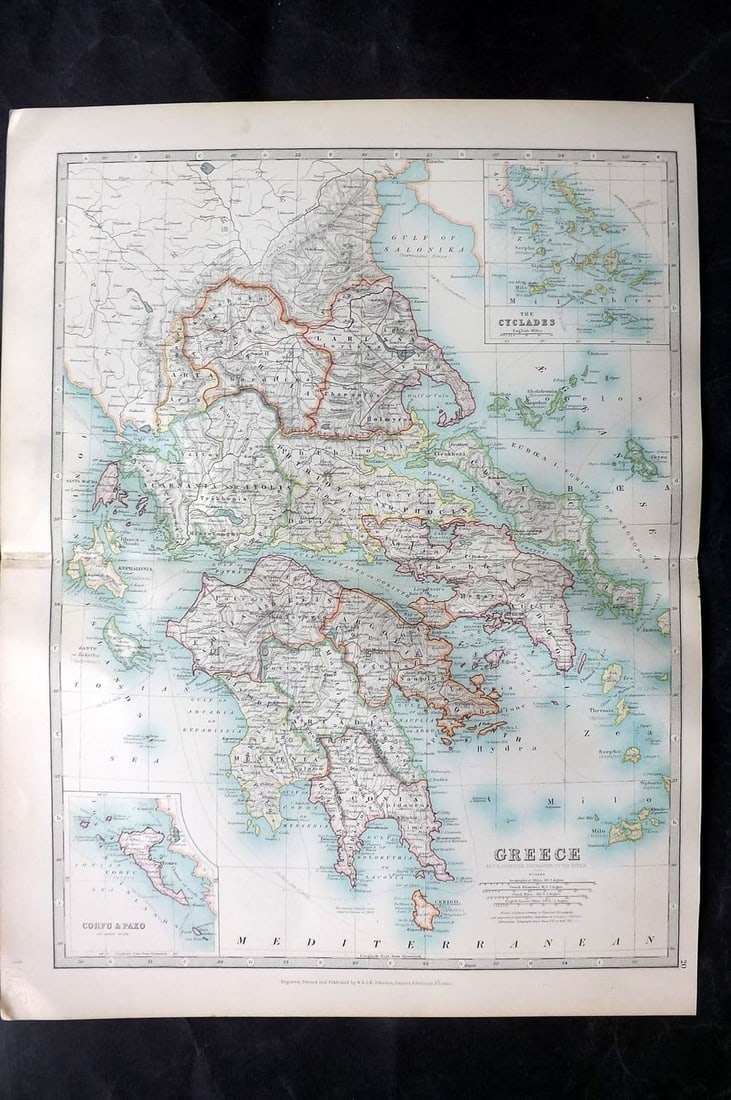 Johnston, Alexander 1906 Antique Map. Greece (1 of 1)
