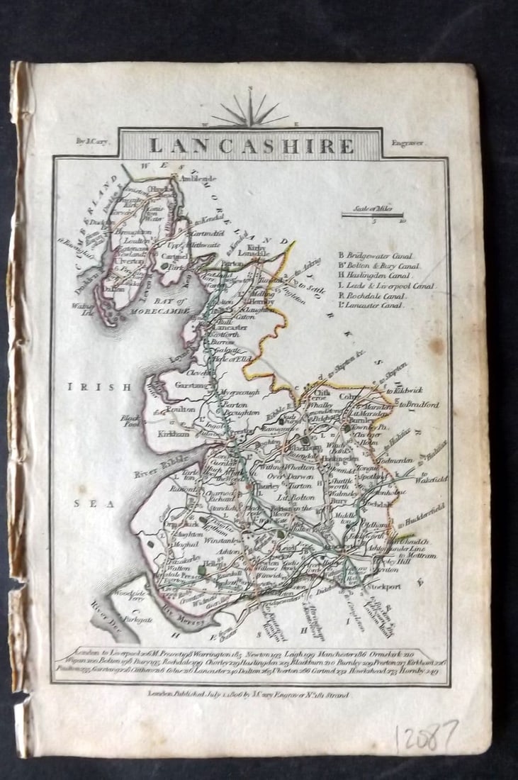 Cary, John 1806 Antique British County Map. Lancashire & Leicestershire (1 of 2)