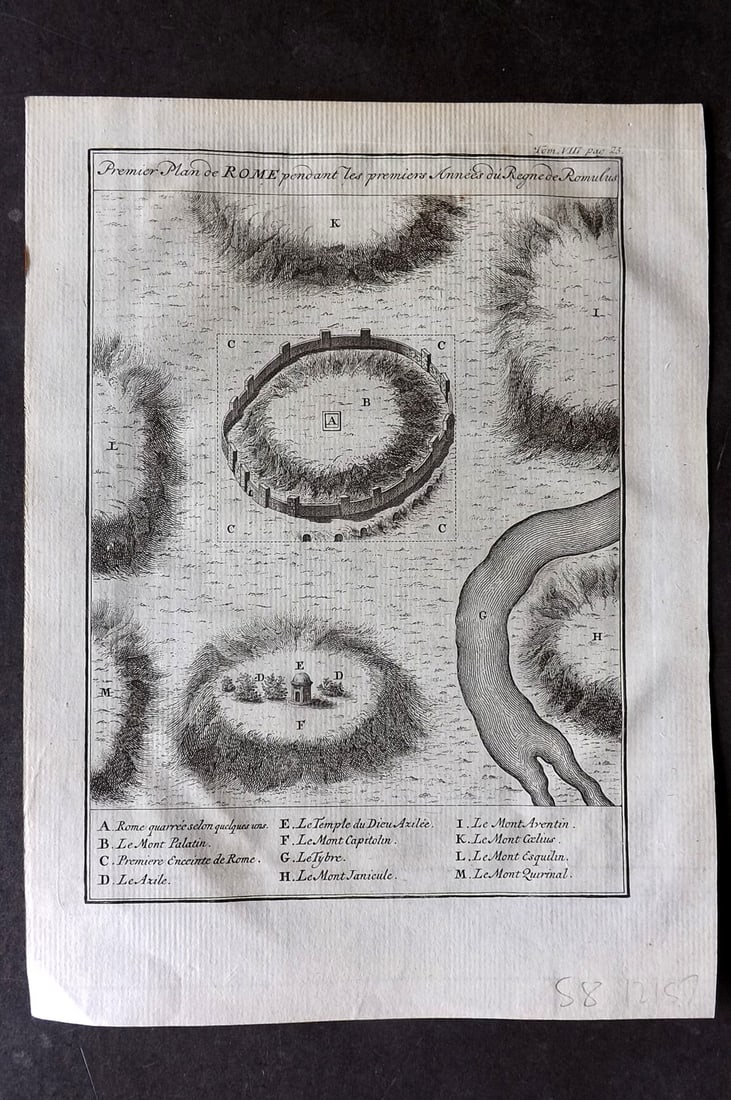 Psalmanazar & Sale C1770 Antique Map. Plan of Rome, Italy: Copper Engraved Map Published 1747-82 Amsterdam and Leipzig for "Histoire Universelle, depuis le commencement du monde" 4to Edition by George Sale, George Psalmanazar, Thomas Salmon et al. Paper Size: