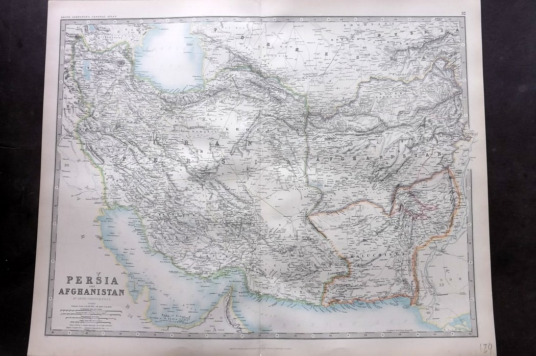 Johnston, Alexander 1894 LG Antique Map. Persia and Afghanistan: Large Folio Colour Printed Steel Engraved Map Published 1894, Edinburgh & London for "The Royal Atlas of Modern Geography" by Alexander Keith Johnston and T. B. Johnston. Centre fold as published. Pap