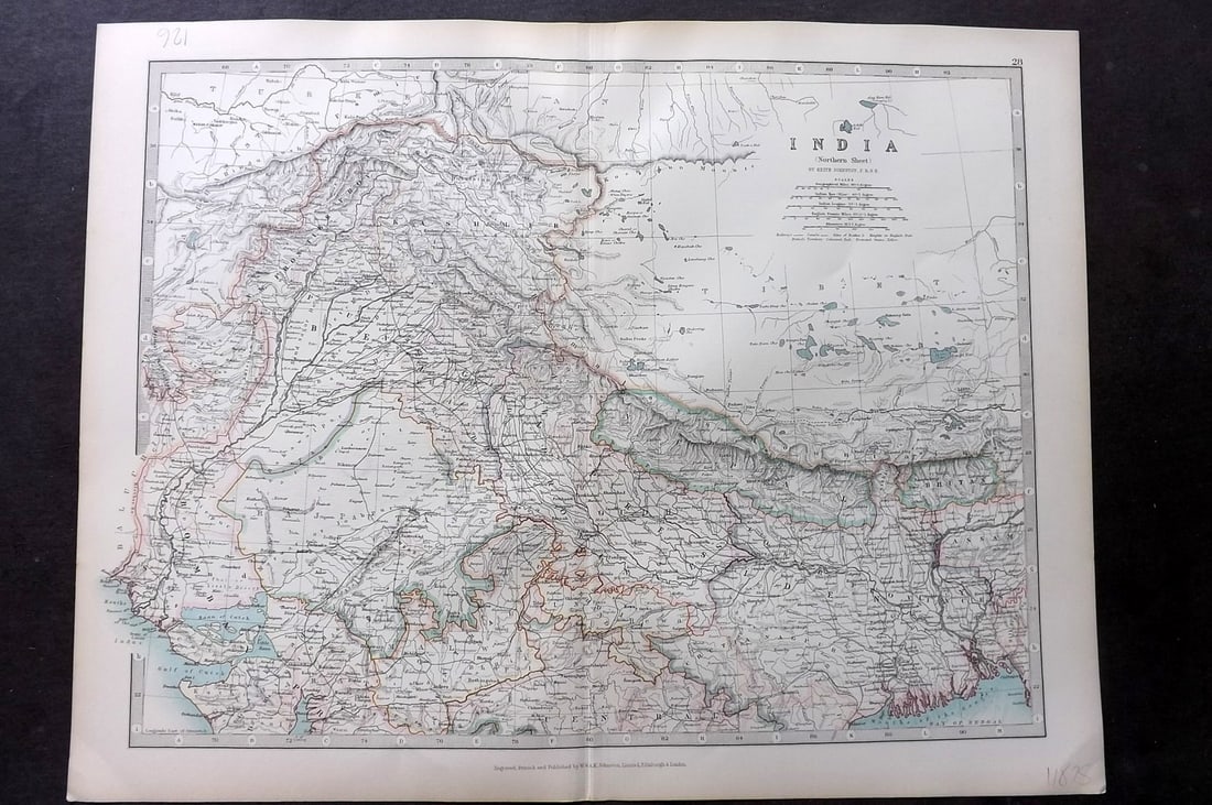 Johnston, Alexander 1906 Antique Map. India Northern Sheet (1 of 1)