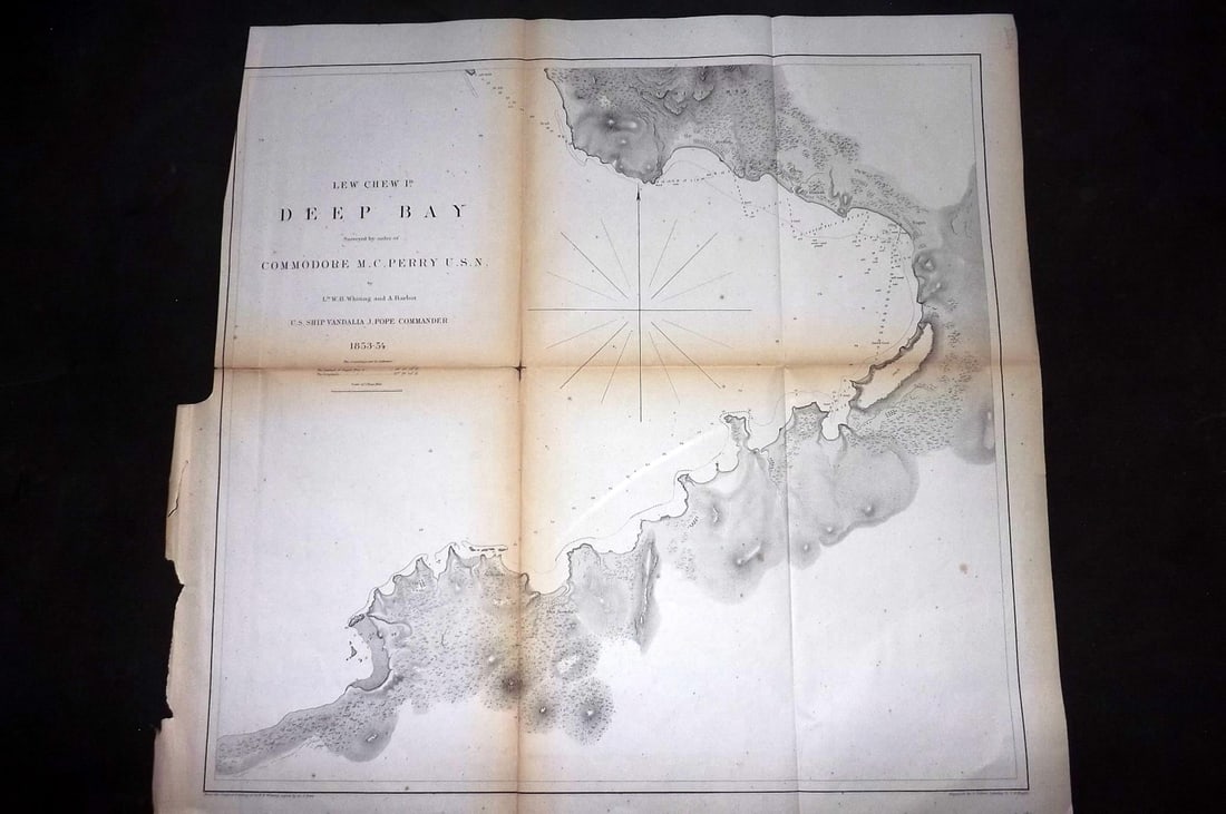 Perry 1856 Large Map. (Lew Chew) Deep Bay: Large Folio Lithograph Map Published 1856, Washington for "Narrative of the Expedition of an American Squadron to the China Seas and Japan, performed in the years 1852, 1853, and 1854" by Commodore Ma