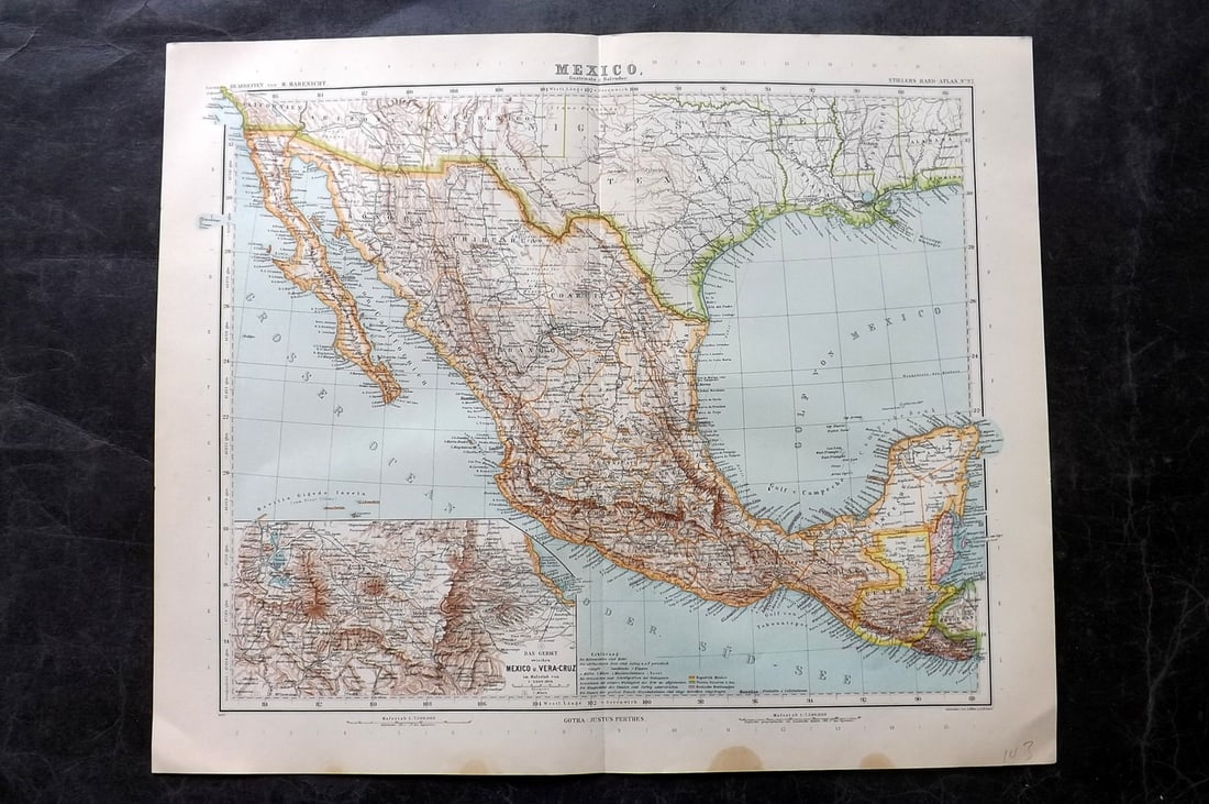 Stieler, Adolf 1909 Antique Map. Mexico (1 of 1)