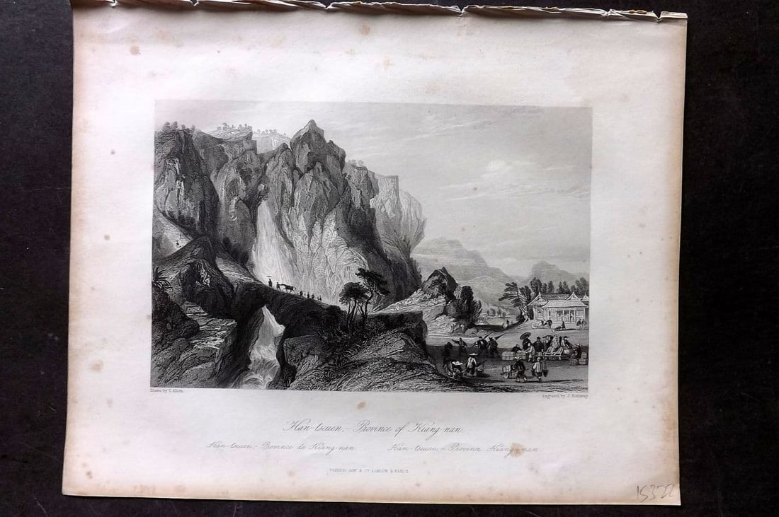 Allom China 1847 Antique Print. Han-Tseuen - Province of Kiang-nan: Antique Steel Engraving Published 1843-47 by Fisher & Son, London for "China, in a Series of Views, Displaying the Scenery, Architecture, and Social Habits..." (China Illustrated) First Edition by the