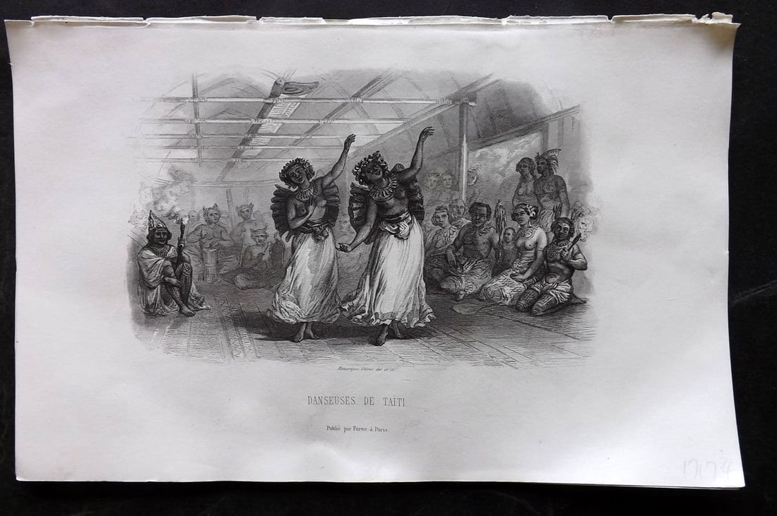 d'Urville, Jules Dumont 1859 Antique Print. Tahiti Dance. Pacific (1 of 1)
