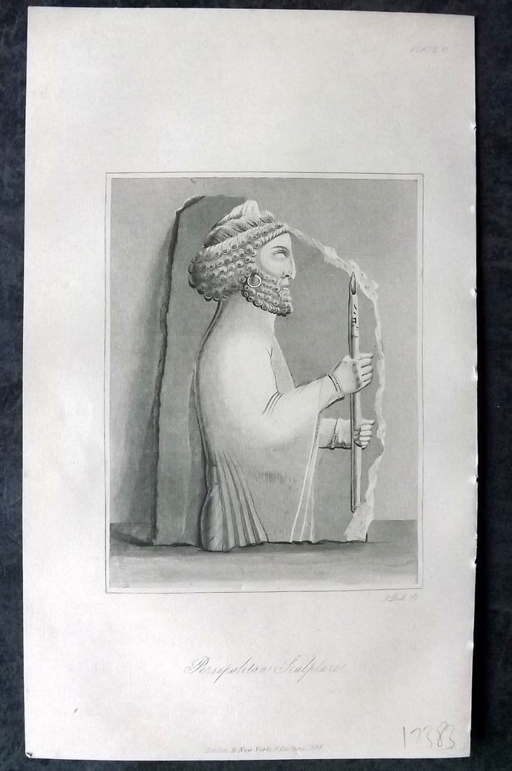 Prichard, James 1855 Antique Print. Persepolitan Sculpture. Persia Iran 06: Antique Aquatint Published 1855 London for "The Natural History of Man" by James Cowles Prichard. Paper Size: 9.5 x 5.5 inch (24 x 14cm) Good Condition