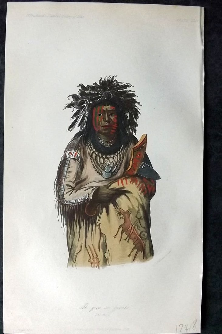 Prichard, James 1855 Hand Col Print. Ak-kee-we-Zants. The Boy. Native American USA 44: Antique Aquatint Published 1855 London for "The Natural History of Man" by James Cowles Prichard. Fine hand colour as issued. Paper Size: 9.5 x 5.5 inch (24 x 14cm) Good Condition