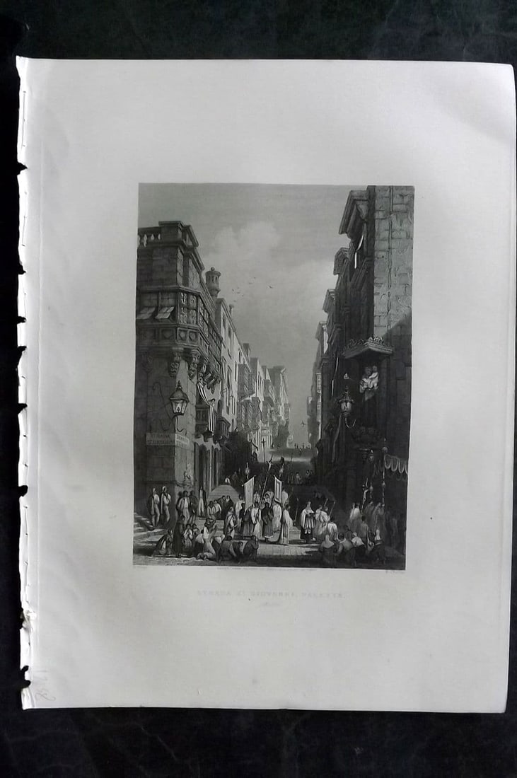 Sherer, John 1881 Folio Print. Strada St. Giovanni, Valetta. Malta (1 of 1)
