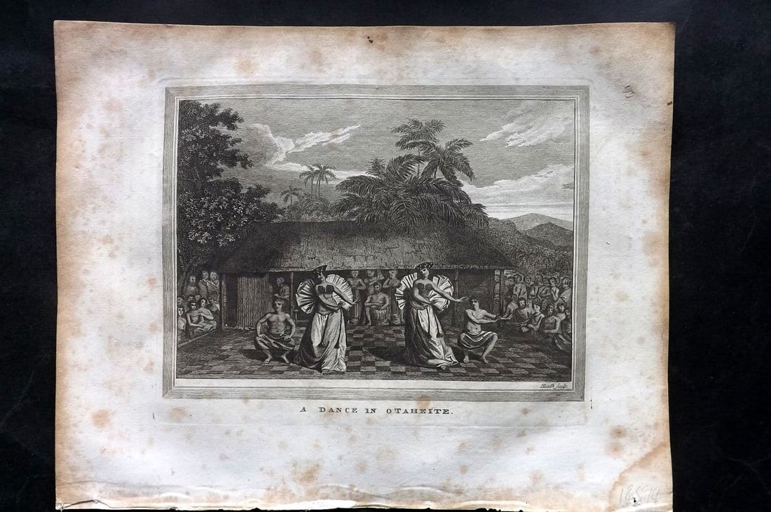 Kelly, Christopher 1829 Antique Print. Dance in Otaheite. Tahiti Pacific (1 of 1)