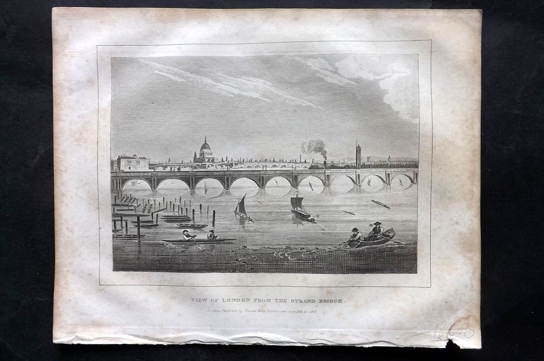 Kelly, Christopher 1829 Antique Print. View of London from the Strand Bridge (1 of 1)