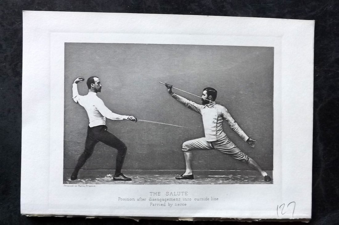 Badminton Library 1907 Antique Sword Fencing Print. The Salute. Position after disengagement. (1 of 1)