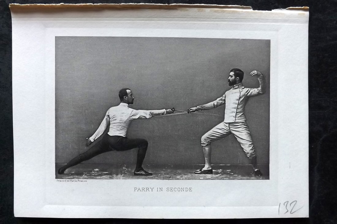 Badminton Library 1907 Antique Sword Fencing Print. Parry in Seconde. (1 of 1)