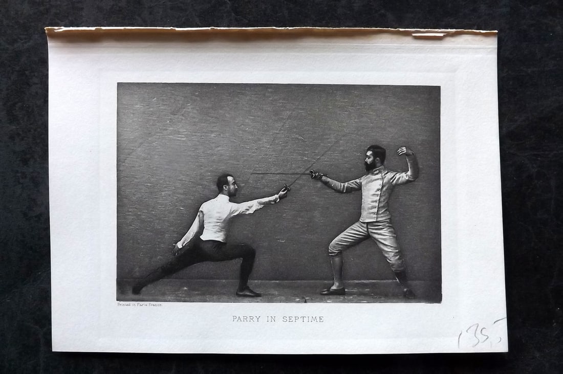 Badminton Library 1907 Antique Sword Fencing Print. Parry in Septime. (1 of 1)