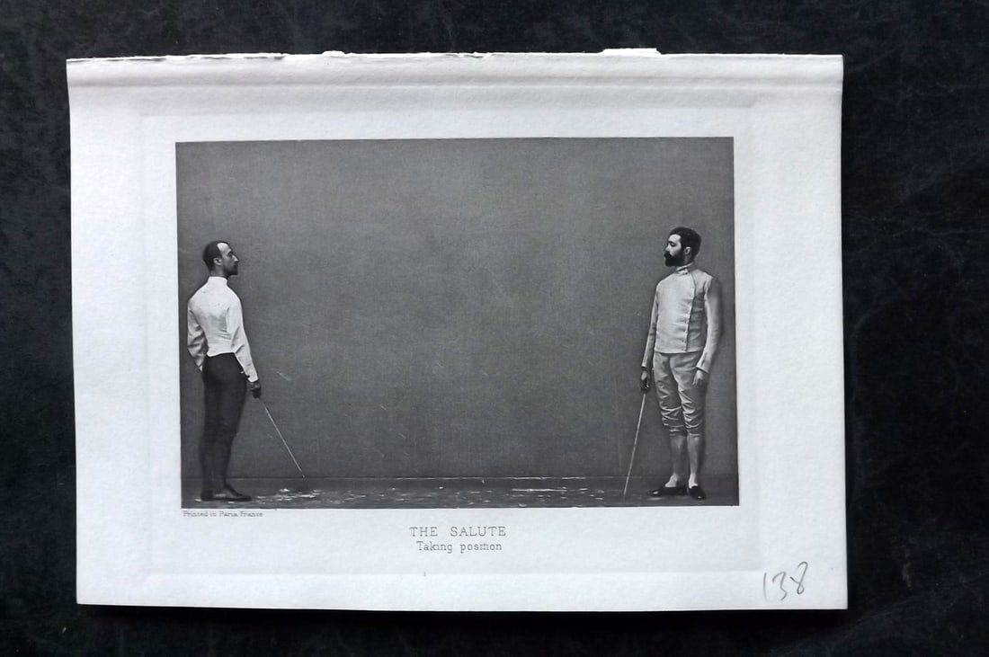 Badminton Library 1907 Antique Sword Fencing Print. The Slaute. Taking Position. (1 of 1)