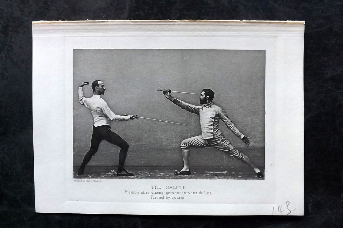 Badminton Library 1907 Antique Sword Fencing Print. The Salute, Position after disengagement. (1 of 1)