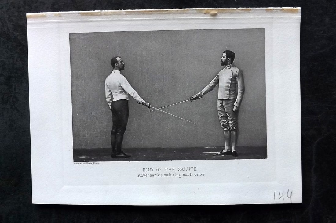 Badminton Library 1907 Antique Sword Fencing Print. End of the Salute. (1 of 1)