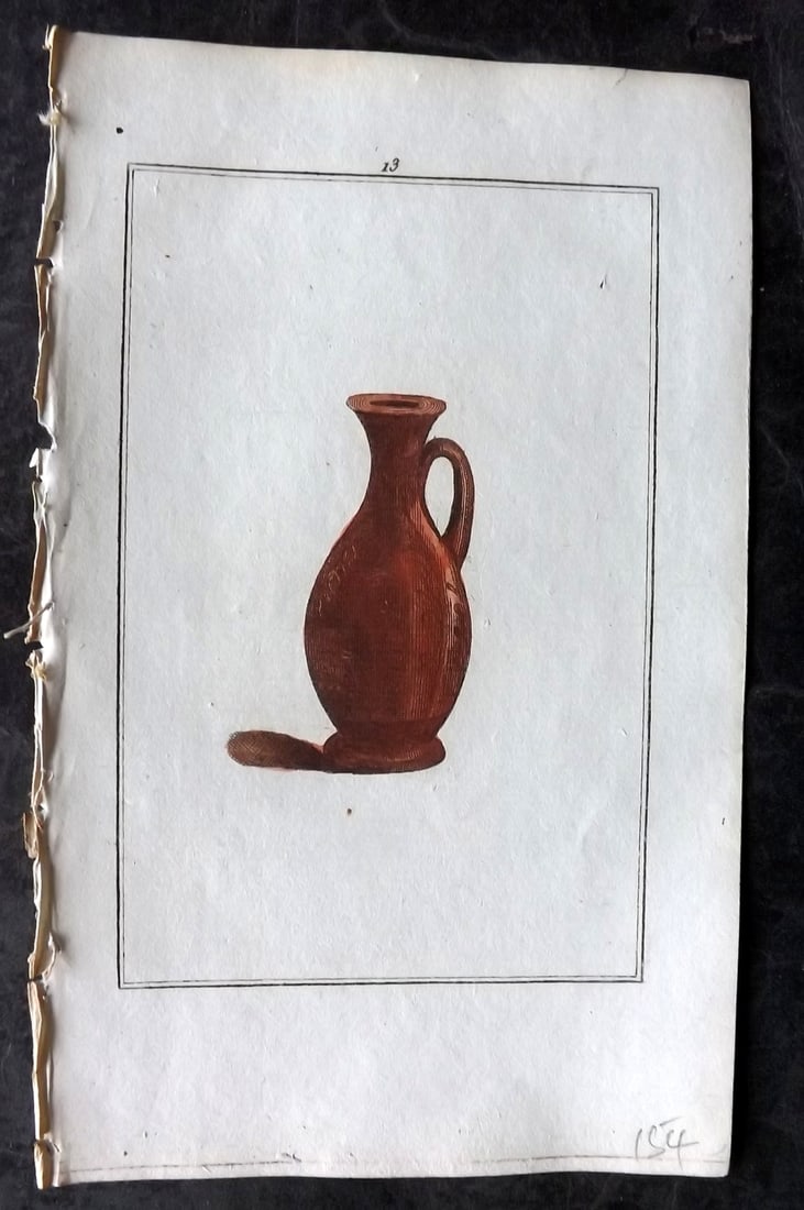 d'Hancarville & David 1785 Hand Col Print. Vase 13: Hand Colored Copper Plate Published 1785-88, Paris for "Antiquites Etrusques, Grecques et Romaine" by Pierre Francois Hugues d'Hancarville. Illustrated by F. A. David. Paper Size: 8 x 5 inch (20 x 13c