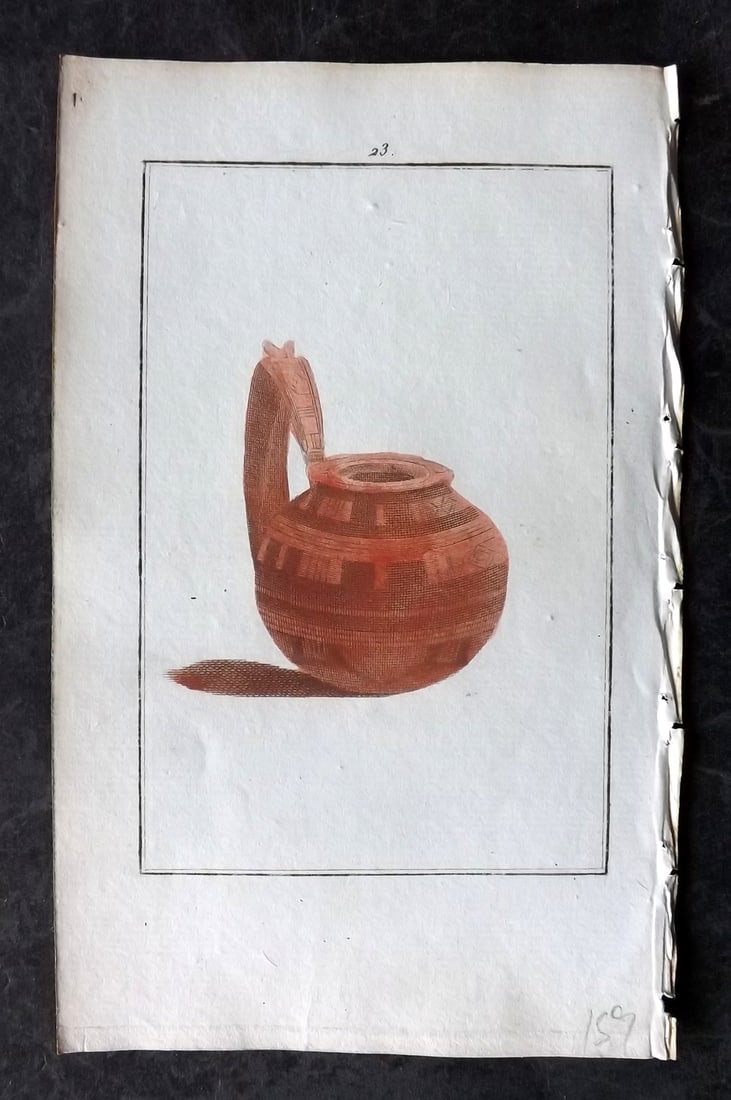 d'Hancarville & David 1785 Hand Col Print. Vase 23: Hand Colored Copper Plate Published 1785-88, Paris for "Antiquites Etrusques, Grecques et Romaine" by Pierre Francois Hugues d'Hancarville. Illustrated by F. A. David. Paper Size: 8 x 5 inch (20 x 13c