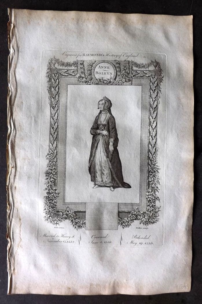 Raymond, George 1787 Folio Portrait Print. Anne Boleyn (1 of 1)