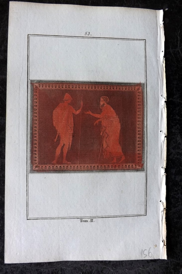 d'Hancarville & David 1785 Hand Col Print. Vase Profile 53: Hand Colored Copper Plate Published 1785-88, Paris for "Antiquites Etrusques, Grecques et Romaine" by Pierre Francois Hugues d'Hancarville. Illustrated by F. A. David. Paper Size: 8 x 5 inch (20 x 13c
