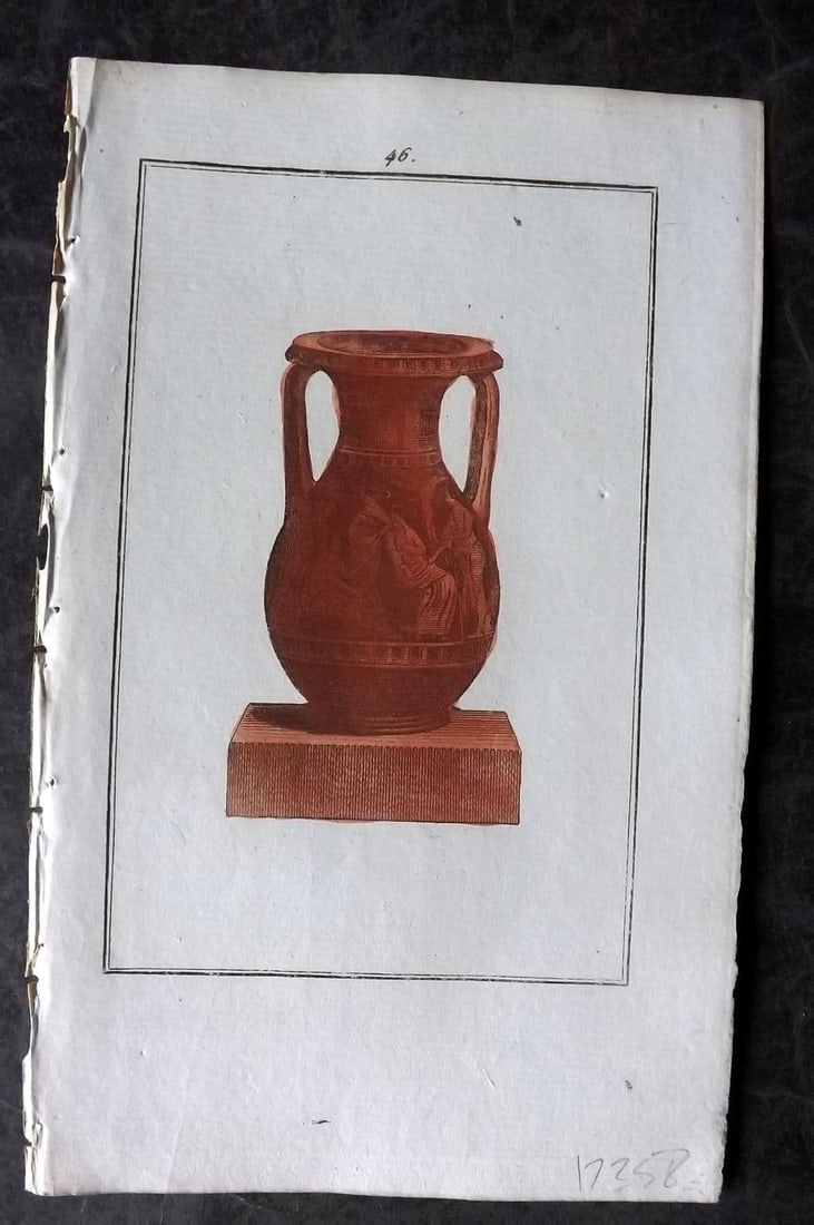 d'Hancarville & David 1785 Hand Col Etruscan, Greek & Roman Vase Print 46: Antique Copper Plate Published 1785-88, Paris for"Antiquites Etrusques, Grecques et Romaine"by Pierre Francois Hugues d'Hancarville. Illustrated by F. A. David. Fine hand colour as issued.Paper Size: 