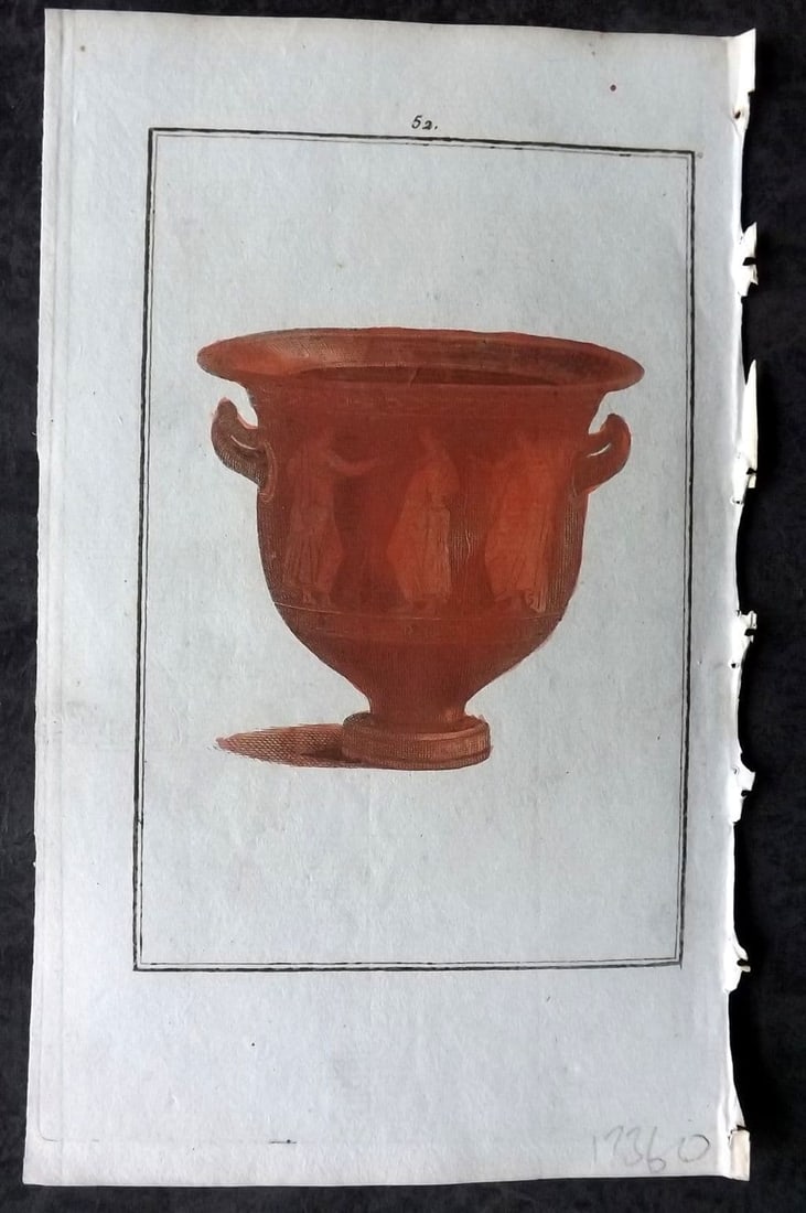 d'Hancarville & David 1785 Hand Col Etruscan, Greek & Roman Vase Print 52: Antique Copper Plate Published 1785-88, Paris for"Antiquites Etrusques, Grecques et Romaine"by Pierre Francois Hugues d'Hancarville. Illustrated by F. A. David. Fine hand colour as issued.Paper Size: 