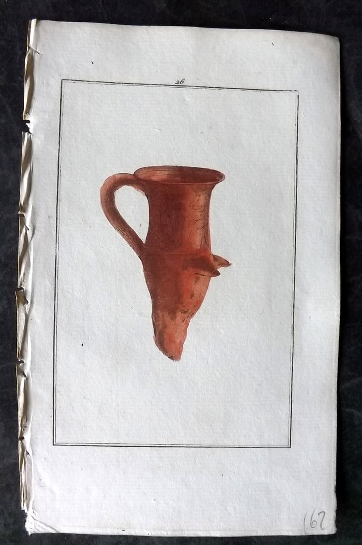 d'Hancarville & David 1785 Hand Col Print. Drinking Apparatus 26: Hand Colored Copper Plate Published 1785-88, Paris for "Antiquites Etrusques, Grecques et Romaine" by Pierre Francois Hugues d'Hancarville. Illustrated by F. A. David. Paper Size: 8 x 5 inch (20 x 13c