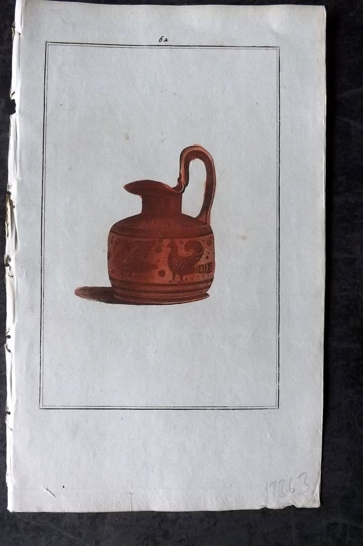 d'Hancarville & David 1785 Hand Col Etruscan, Greek & Roman Vase Print 62: Antique Copper Plate Published 1785-88, Paris for"Antiquites Etrusques, Grecques et Romaine" by Pierre Francois Hugues d'Hancarville. Illustrated by F. A. David. Fine hand colour as issued. Paper Size