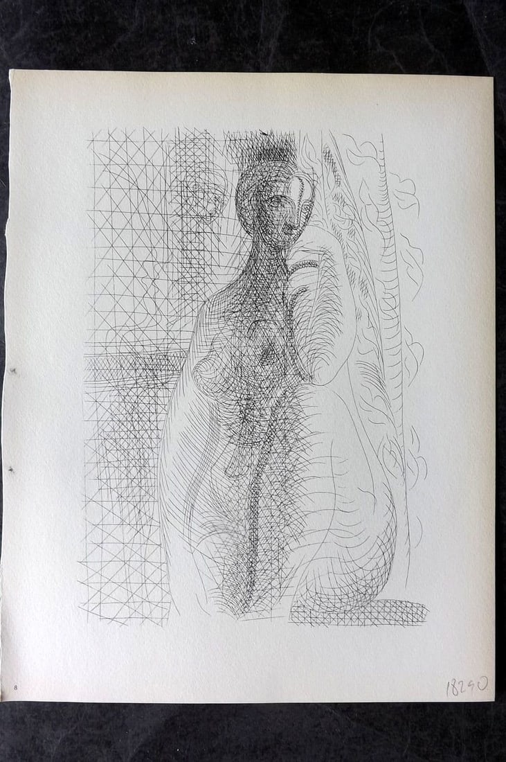 Picasso Vollard Suite 1956 Print. Seated Nude 08: Vintage Photogravure Published 1956, London for "Picasso's Vollard Suite" First English Edition of 100 Etchings created by Picasso between 1930-37. Printed on Good Quality Paper in Germany. Paper Size