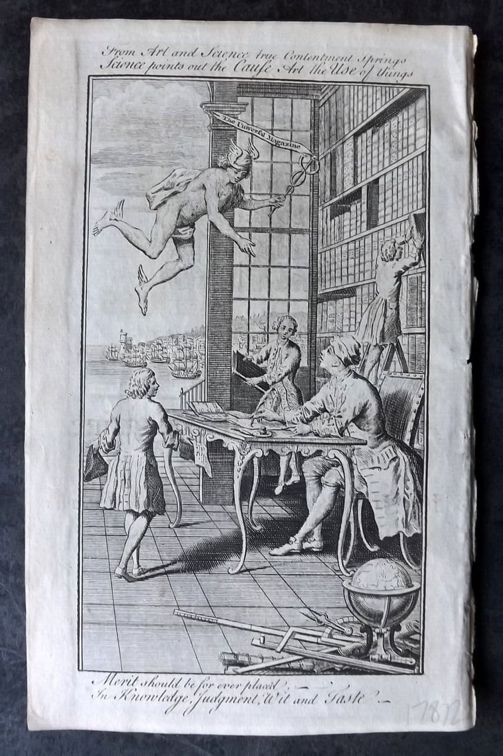 Universal Mag. 1748 Antique Print. Classical Engraved Frontis. Globe, Art & Science (1 of 1)