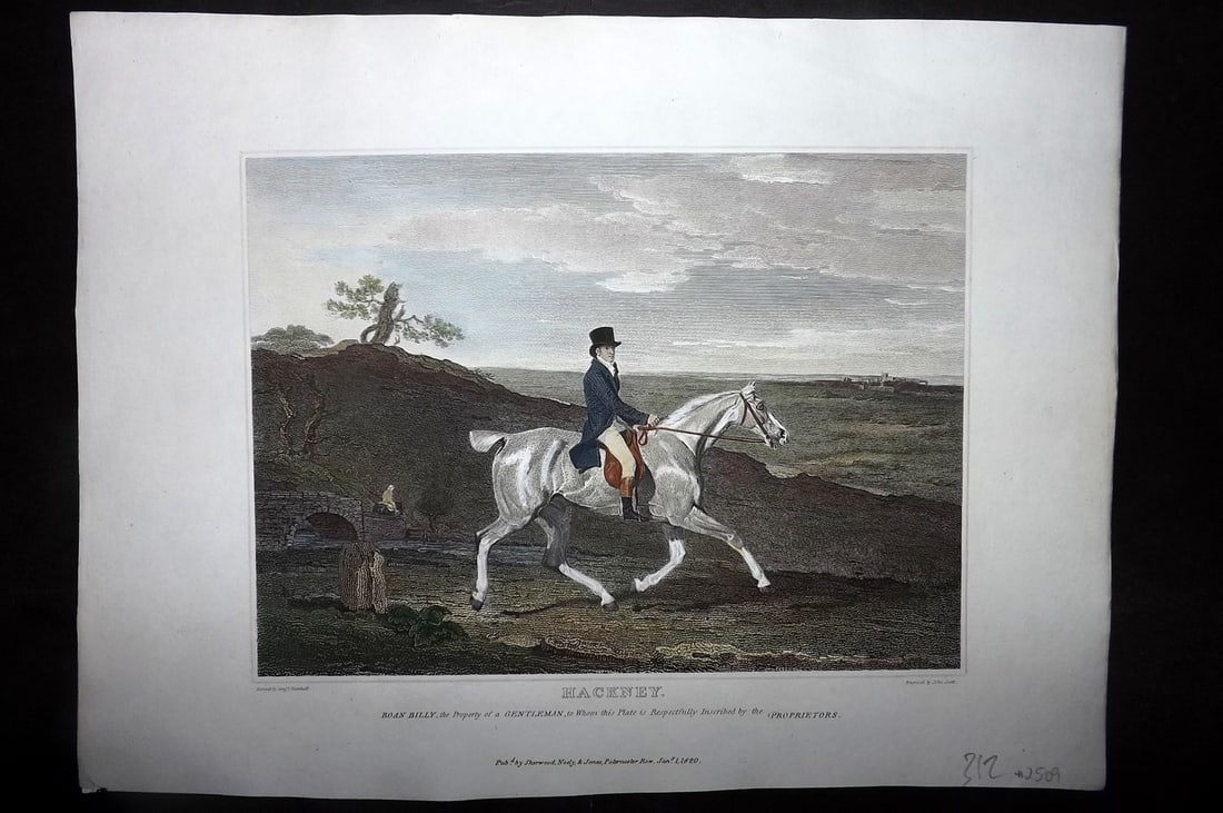 Scott, John 1820 Hand Col Horse Print. Hackney: Hand Colored Copper Plate Published 1820, London for "The Sportsman's Repository" by John Scott. Illustrated after Marshall, Reinagle, Gilpin, Stubbs, and Cooper. Paper Size: 11.5 x 8 inch (28 x 21cm)