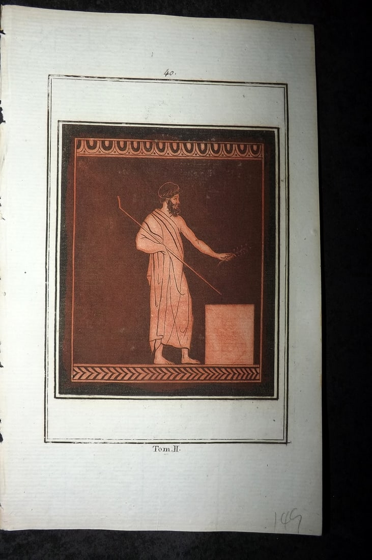 d'Hancarville & David 1785 Hand Col Print. Vase Profile 40: Hand Colored Copper Plate Published 1785-88, Paris for "Antiquites Etrusques, Grecques et Romaine" by Pierre Francois Hugues d'Hancarville. Illustrated by F. A. David. Paper Size: 8 x 5 inch (20 x 13c