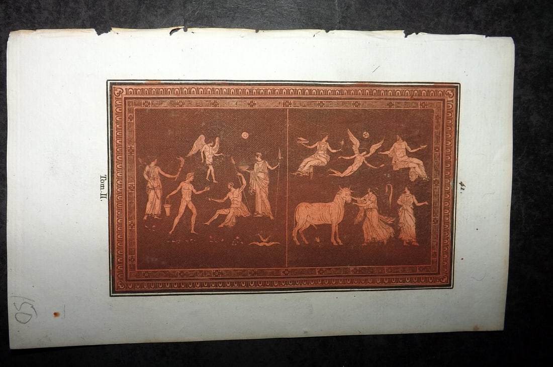 d'Hancarville & David 1785 Hand Col Print. Vase Profile 41: Hand Colored Copper Plate Published 1785-88, Paris for "Antiquites Etrusques, Grecques et Romaine" by Pierre Francois Hugues d'Hancarville. Illustrated by F. A. David. Paper Size: 8 x 5 inch (20 x 13c