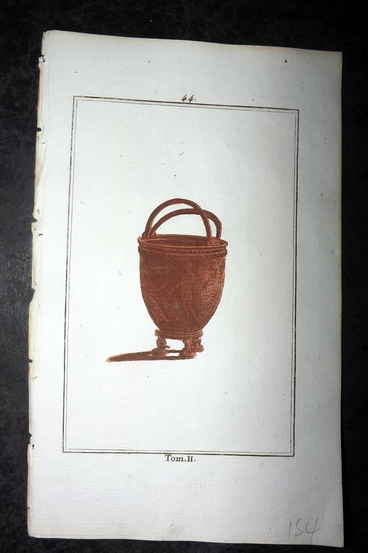 d'Hancarville & David 1785 Hand Col Print. Vase 44: Hand Colored Copper Plate Published 1785-88, Paris for "Antiquites Etrusques, Grecques et Romaine" by Pierre Francois Hugues d'Hancarville. Illustrated by F. A. David. Paper Size: 8 x 5 inch (20 x 13c