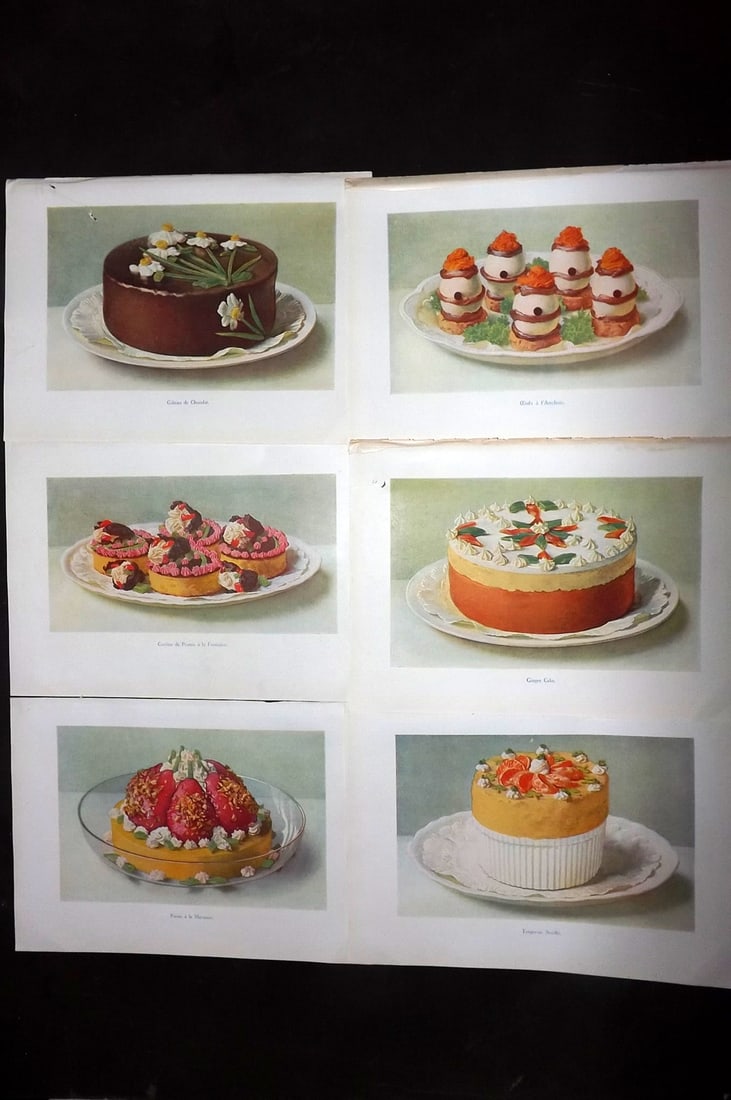 Fairclough, M. A. 1951 Lot of 6 Vintage Food Prints: Offset Lithograph Published 1951, London for "The Ideal Cookery Book" M. A. Fairclough. Paper Size: 10 x 7 inch (26 x 18cm) Good Condition