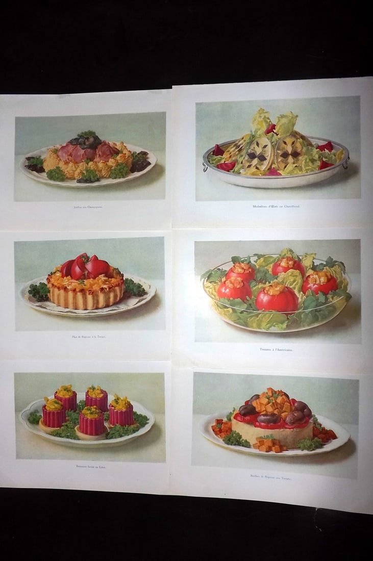 Fairclough, M. A. 1951 Lot of 6 Vintage Food Prints: Offset Lithograph Published 1951, London for "The Ideal Cookery Book" M. A. Fairclough. Paper Size: 10 x 7 inch (26 x 18cm) Good Condition