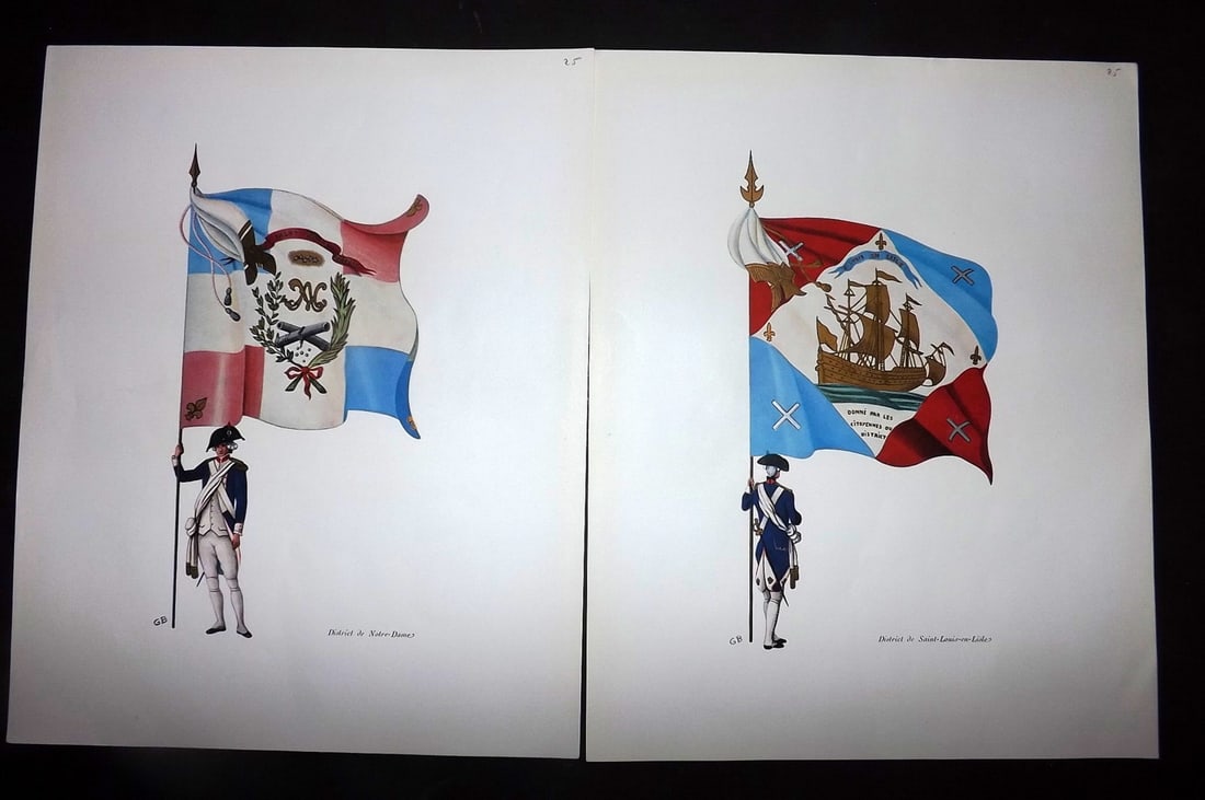 Lachouque & Blanckaert 1947 Pair of Rare French Flag Prints (1 of 2)