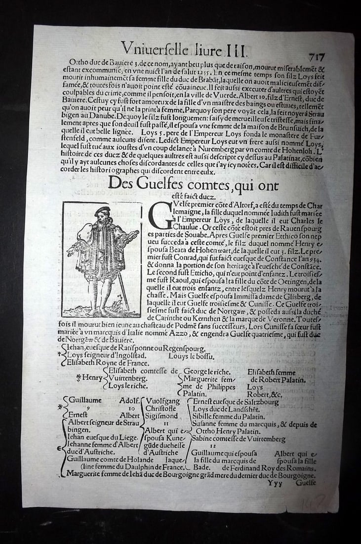 Munster, Sebastian 1552 Early Woodcut. Medieval Nobleman or Duke: Woodcut Published 1552, Basel for the "Cosmographia" by Sebastian Munster. Printed both sides. Paper Size: 11 x 7 inch (28 x 18cm) Good Condition