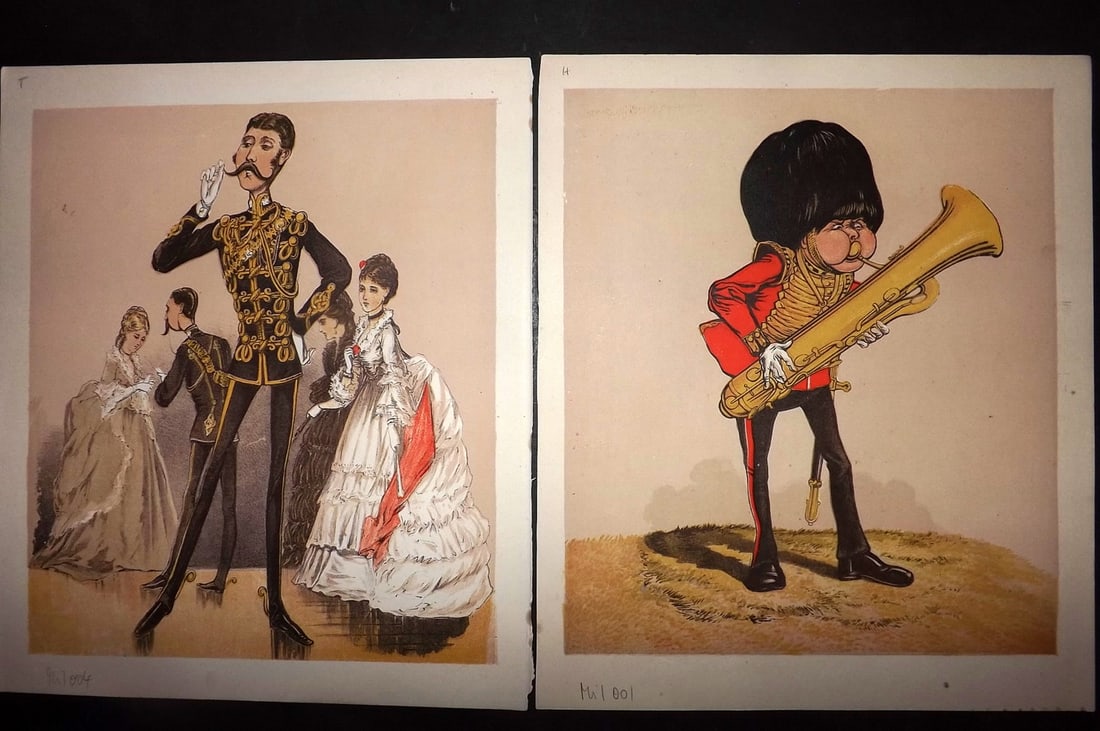 Seccombe, Major 1876 Pair of Military Drolleries Prints: Chromolithographs Published 1876, London for "Army and Navy Drolleries" by Major Seccombe. Printed in colours by Bronheim. Paper Size: 10 x 8.5 inch (26 x 22cm) Good Condition