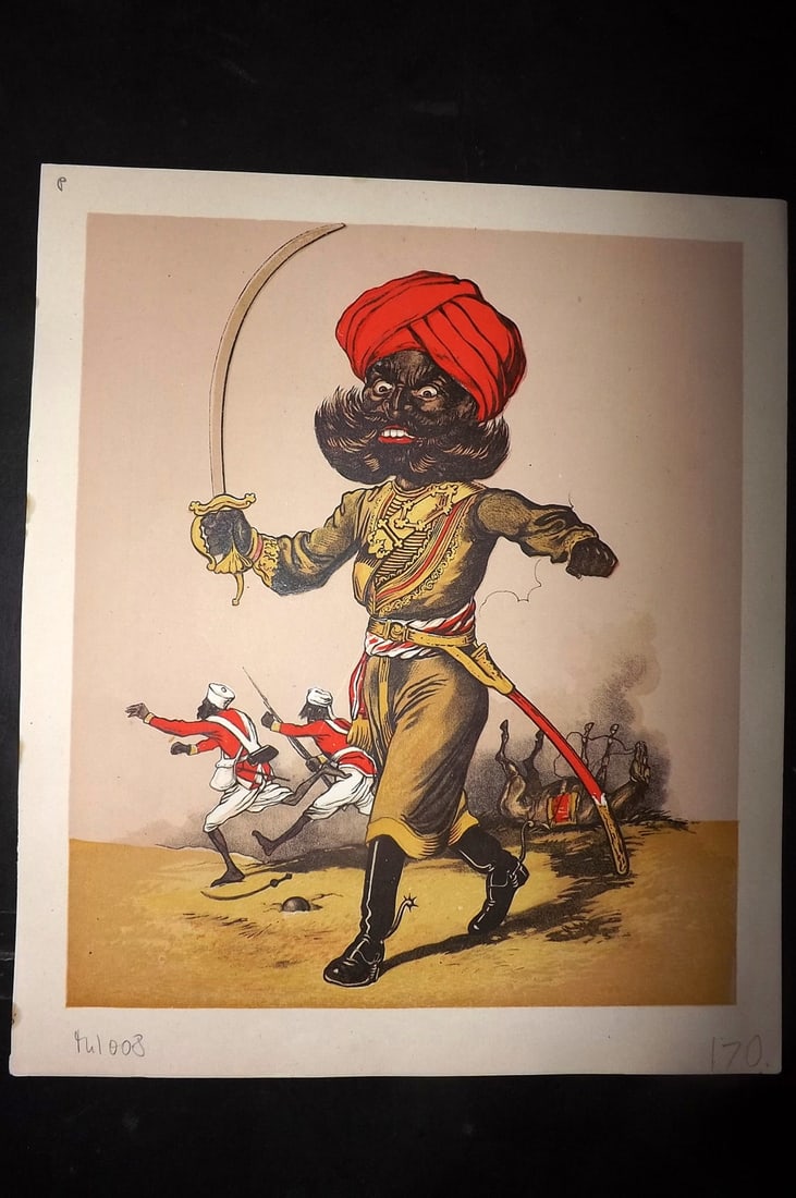Seccombe, Major 1876 Military Drolleries Print. An Indian: Chromolithographs Published 1876, London for "Army and Navy Drolleries" by Major Seccombe. Printed in colours by Bronheim. Paper Size: 10 x 8.5 inch (26 x 22cm) Good Condition
