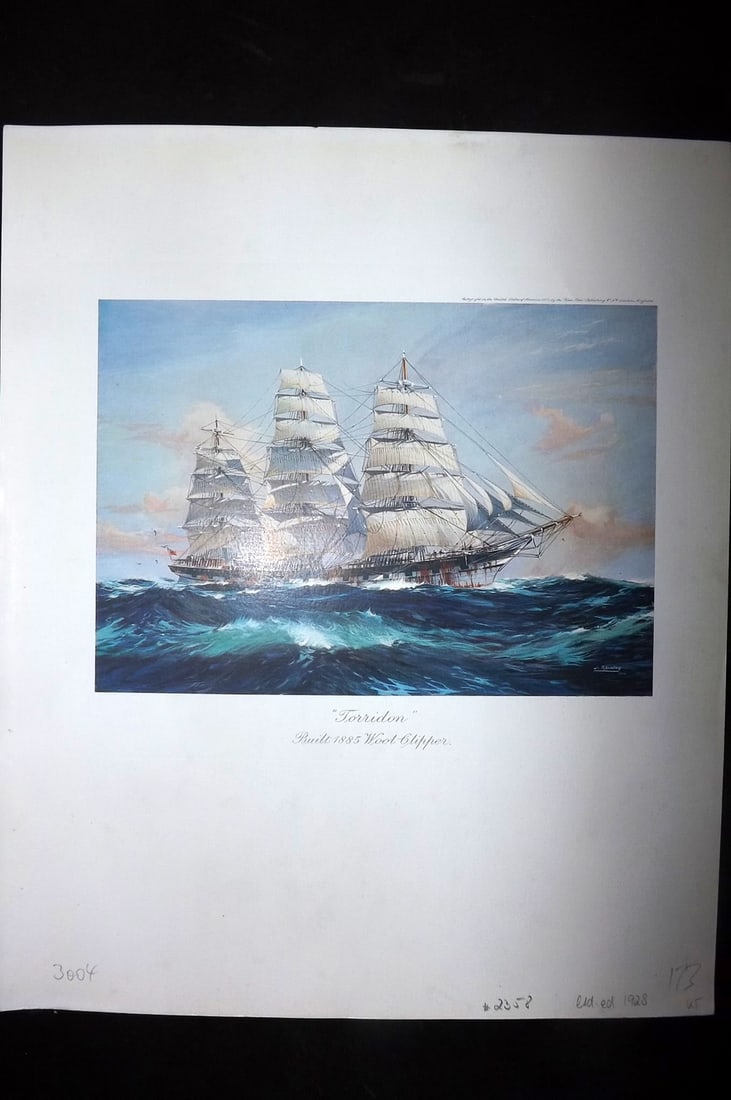 Spurling, Jack 1927 Rare Ship Print. Torridon, Built 1885 Wool Clipper (1 of 2)