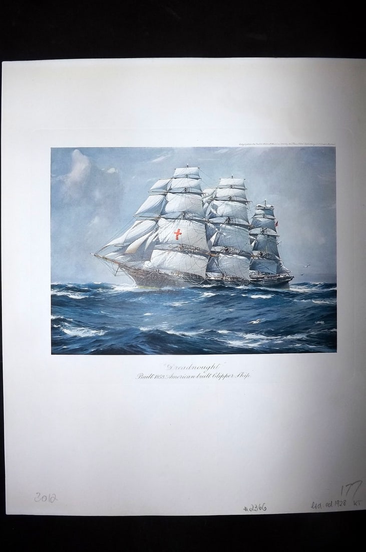 Spurling, Jack 1927 Rare Ship Print. Dreadnought, Built 1853 American Clipper Ship (1 of 2)