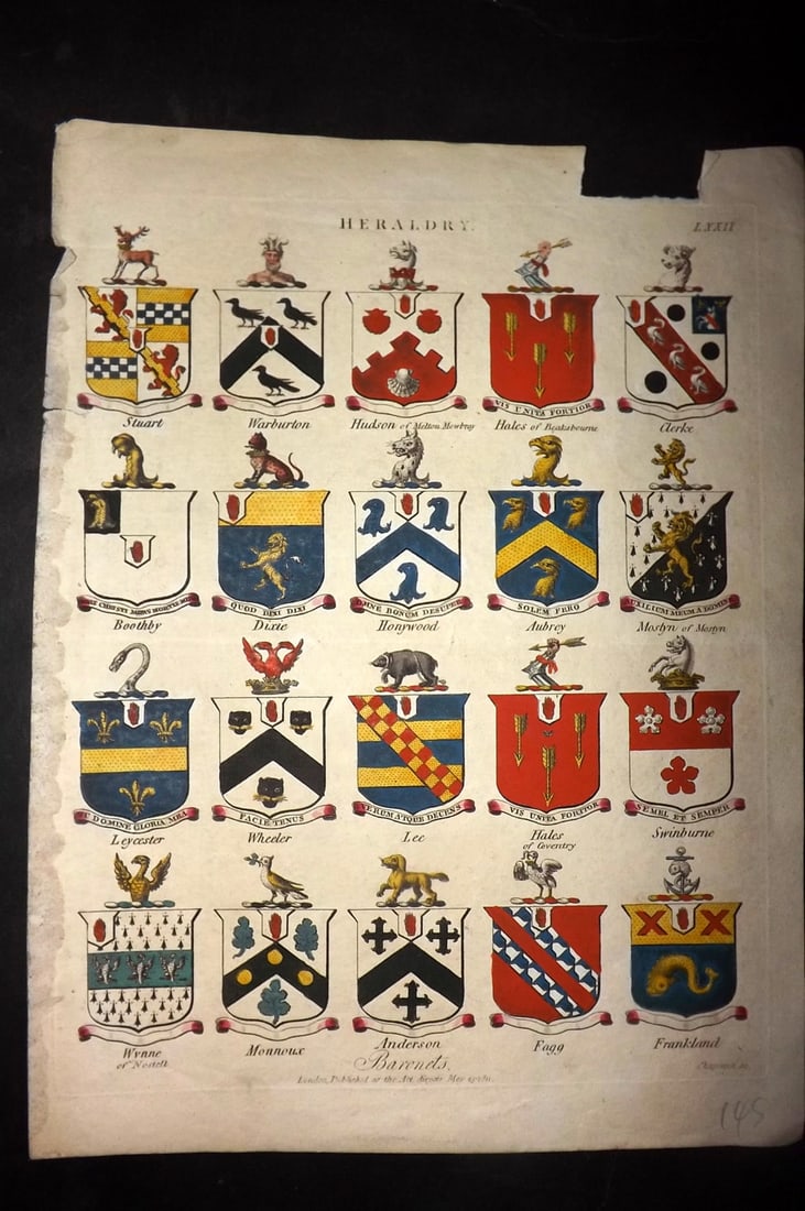 Wilkes, John 1813 Hand Colored Heraldry Print 72 (1 of 1)