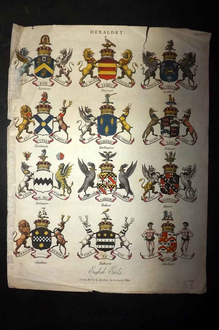 Wilkes, John 1813 Hand Colored Heraldry Print 24 (1 of 1)