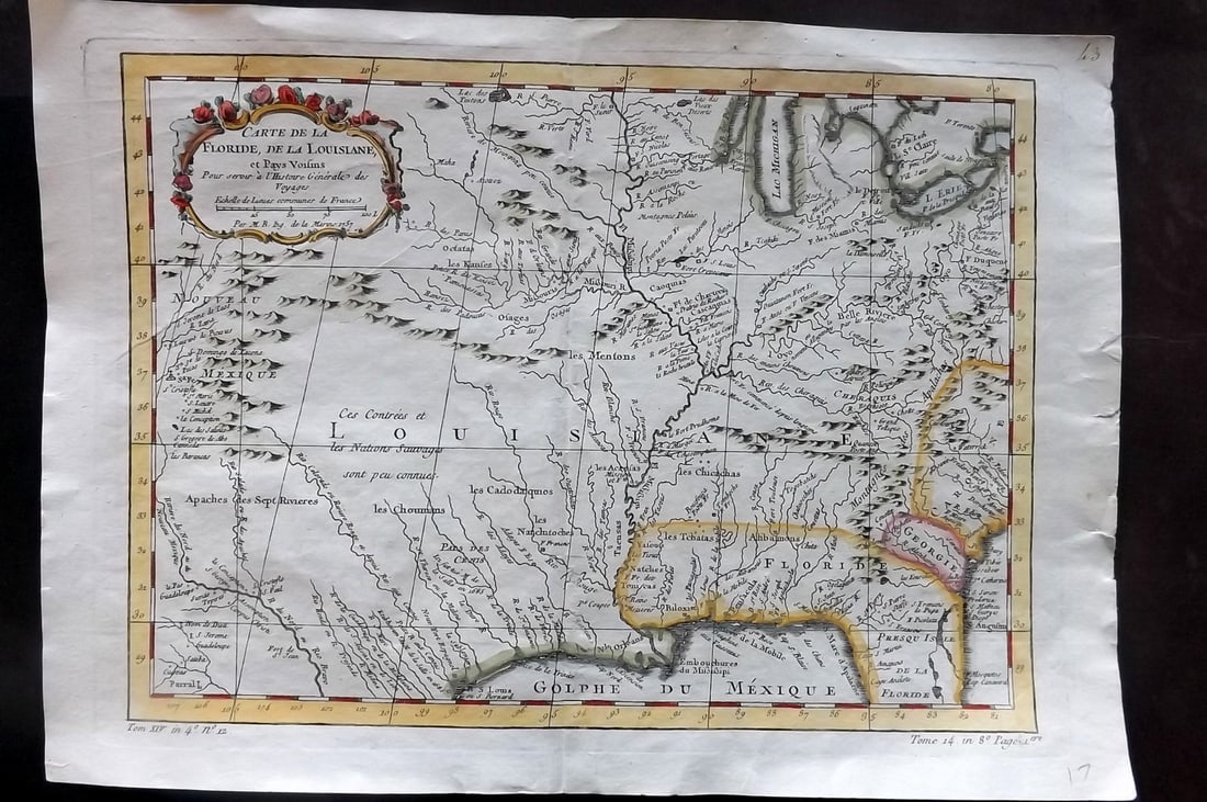Bellin, Jacques 1780 Hand Col Map. USA - Florida & Louisiana (1 of 2)