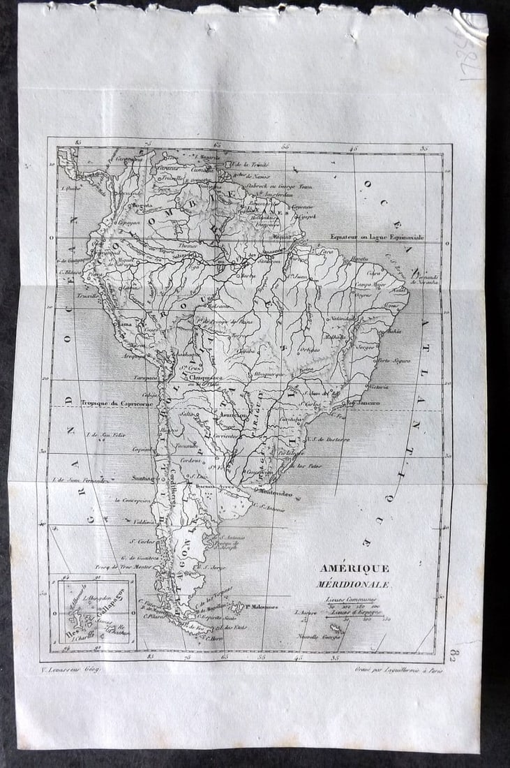 Levasseur, Victor 1838 Antique Map. Amerique Meridionale South America (1 of 1)